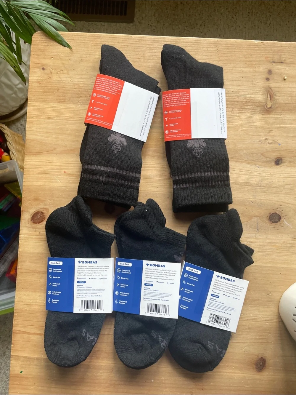 Bombas Men's Black Athletic Socks - Multipack (5 Pairs) NWT